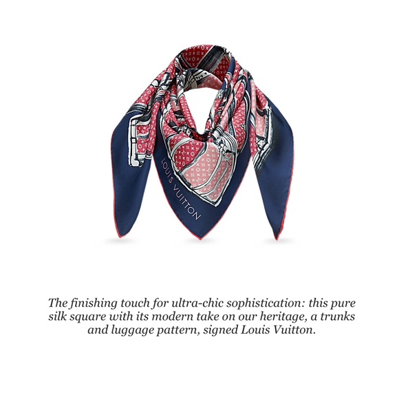 New Louis Vuitton Scarf Trunks & Luggage Monogram Blue Red Silk Wrap - Picture 15 of 16